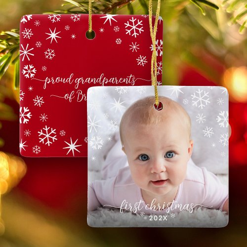 First Christmas Baby Photo Snowflakes Grandparents Ceramic Ornament