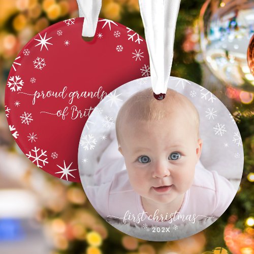 First Christmas Baby Photo Snowflakes Grandparents Ornament