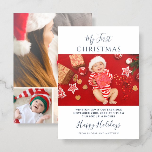 First Christmas Baby Photos Festive Letterpress Photo Cards (Front/Back)