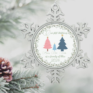 First Christmas baby pink and blue trees Snowflake Pewter Christmas Ornament