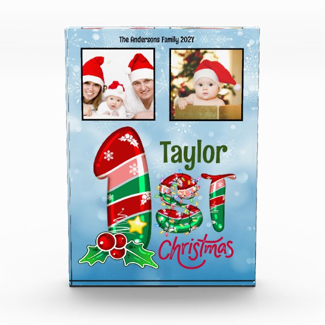 First Christmas Baby Two Photos Custom Photo Block (Front)