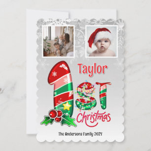 First Christmas Baby Two Photos Personalized Card