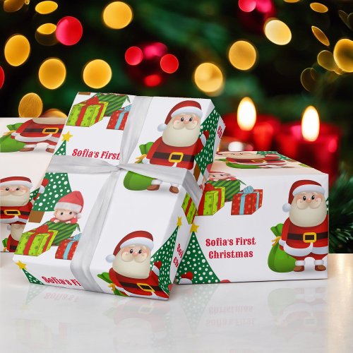 First Christmas Babys Personalize Name Elf Wrapping Paper