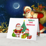First Christmas Baby's Personalize Name Santa Cute Holiday Card<br><div class="desc">Baby's First Christmas Personalize Name and Signature - Santa Claus - Holiday Card</div>