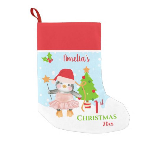 First Christmas Ballerina Penguin  Small Christmas Stocking