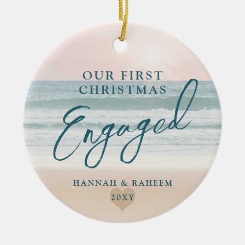 First Christmas Beach Engagement Ocean Pastel Ceramic Ornament