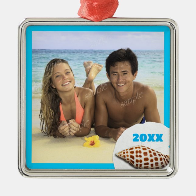First Christmas Beach Themed Photo Ornament (Front)