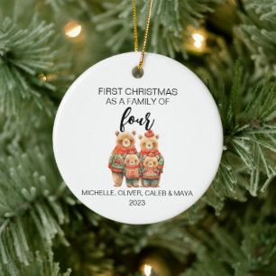 First Christmas Bear Family of Four Ceramic Ornament