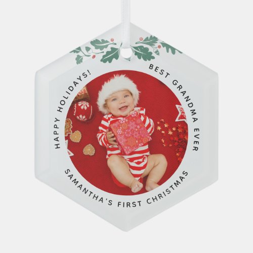 First Christmas Best Grandma Ever Baby Photo Glass Ornament