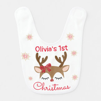 First Christmas Bib Girl Reindeer Design