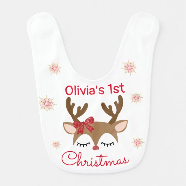 First Christmas Bib Girl Reindeer Design (Front)