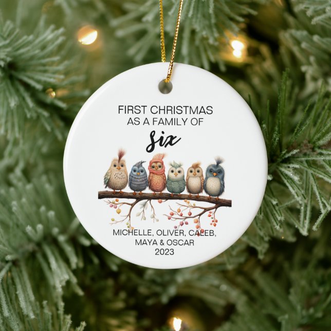 First Christmas Bird Family of Six Ceramic Ornament (Tree)