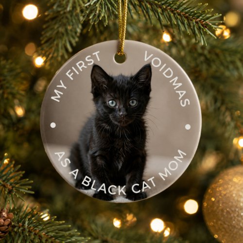 First Christmas Black Cat Mom Photo Keepsake Ceramic Ornament