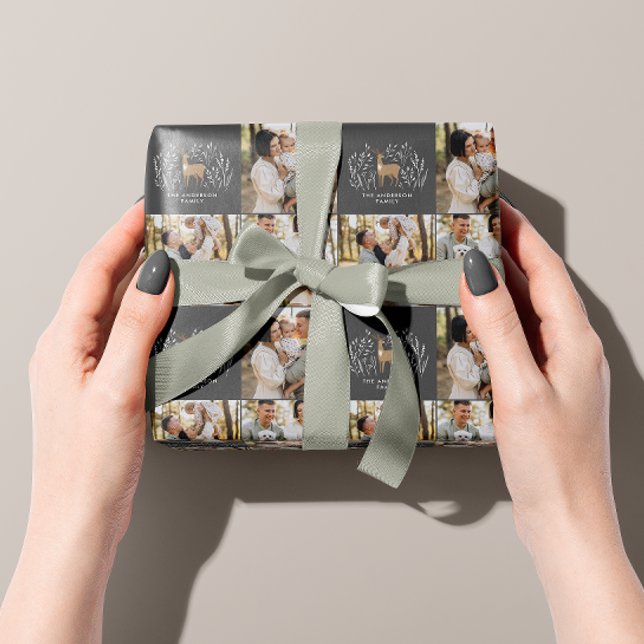 First Christmas black reindeer elegant multi photo Wrapping Paper (Creator Uploaded)