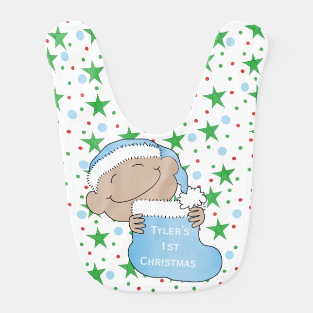 First Christmas Blue Baby Bib (Front)