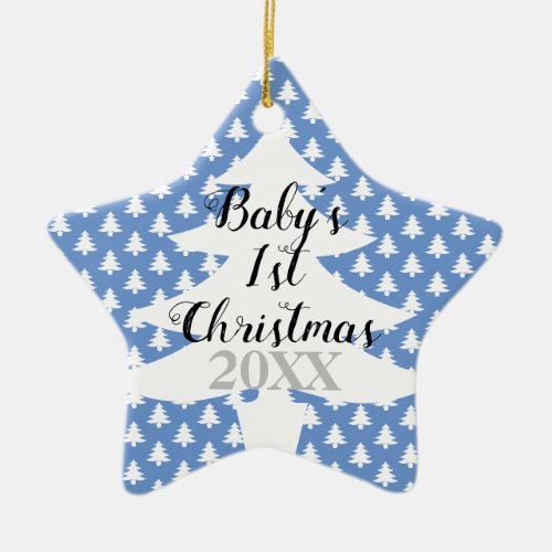First Christmas Blue Baby Boy Custom Year Ceramic Ornament