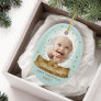 First Christmas Blue Baby Photo & Name Snow Globe Ceramic Ornament