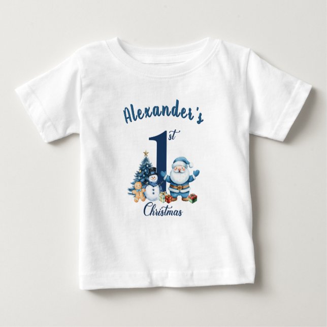 First Christmas Blue Santa  Baby T-Shirt (Front)