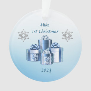 First Christmas Blue & Silver baby boy Ornament