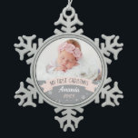 First Christmas Blush Pink Baby Girl Photo  Snowflake Pewter Christmas Ornament<br><div class="desc">First Christmas Blush Pink Baby Girl Photo Snowflake Pewter Christmas Ornament</div>