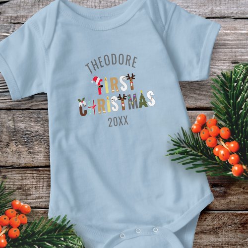 First Christmas Boy Name Festive Baby Bodysuit