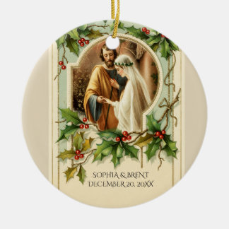 First Christmas Bride Groom Virgin Mary Catholic Ceramic Ornament
