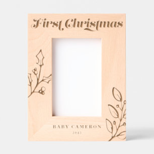 First Christmas Calligraphy and Winter Foliage Engraved Frames