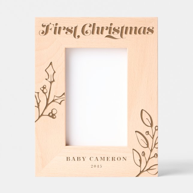 First Christmas Calligraphy and Winter Foliage Engraved Frames (Front)