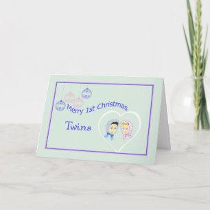 First Christmas Card for Twins Boy & Girl