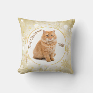 First Christmas Cat Pet Ornament Throw Pillow