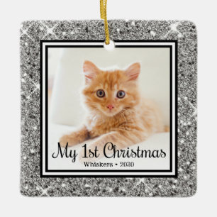 First Christmas Cat Photo Ceramic Ornament