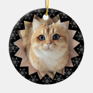 First Christmas Cat Snowflake Frame Photo Ceramic Ornament