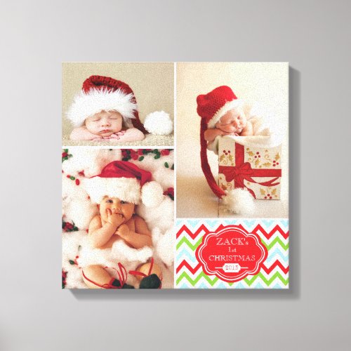 First Christmas Chevron Baby Photo Collage Canvas Print