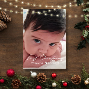 first christmas chic handwriting baby girl photo note card