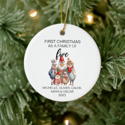 First Christmas Chicken Family of Five Ceramic Ornament