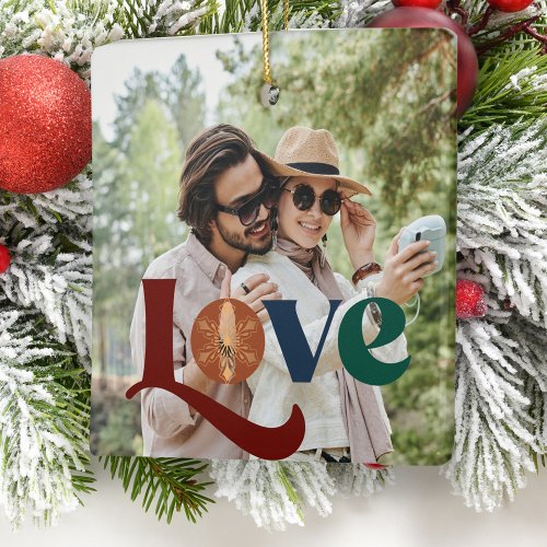 First Christmas couple photo love script Ceramic Ornament