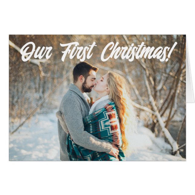 First Christmas Couple's Photo with Names Cards (Front Horizontal)
