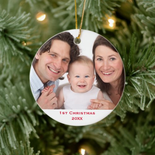 First Christmas Custom Family Photo Text Templates Ceramic Ornament