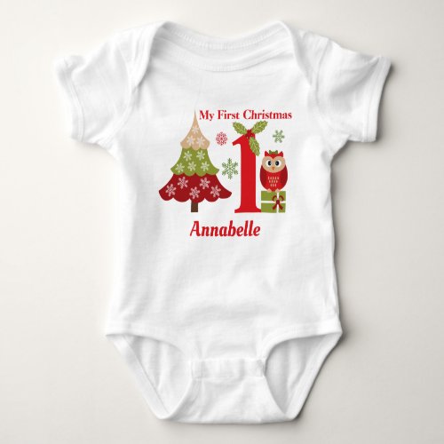 First Christmas Custom Name Baby Girl T_Shirt Baby Bodysuit