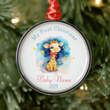 First Christmas Custom Name Cute Giraffe Keepsake