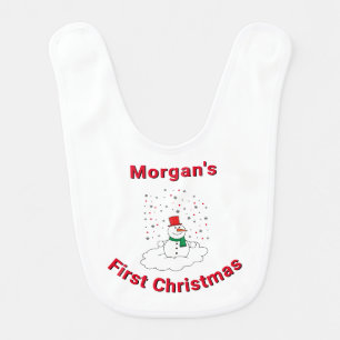 First Christmas Custom Name Cute Snowman Snowflake Baby Bib