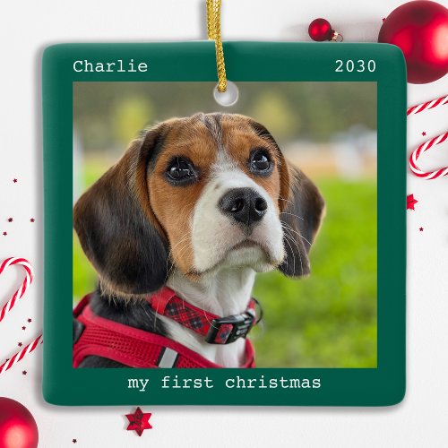First Christmas Custom Pet Puppy Dog Photo Holiday Ceramic Ornament