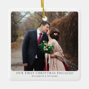 First Christmas Customizable Engaged Minimal Photo Ceramic Ornament