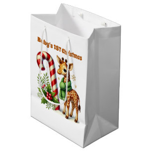 First Christmas customizable giraffe Medium Gift Bag