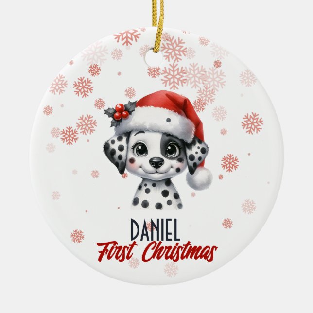 First Christmas cute Dalmatian puppy Ornament (Front)