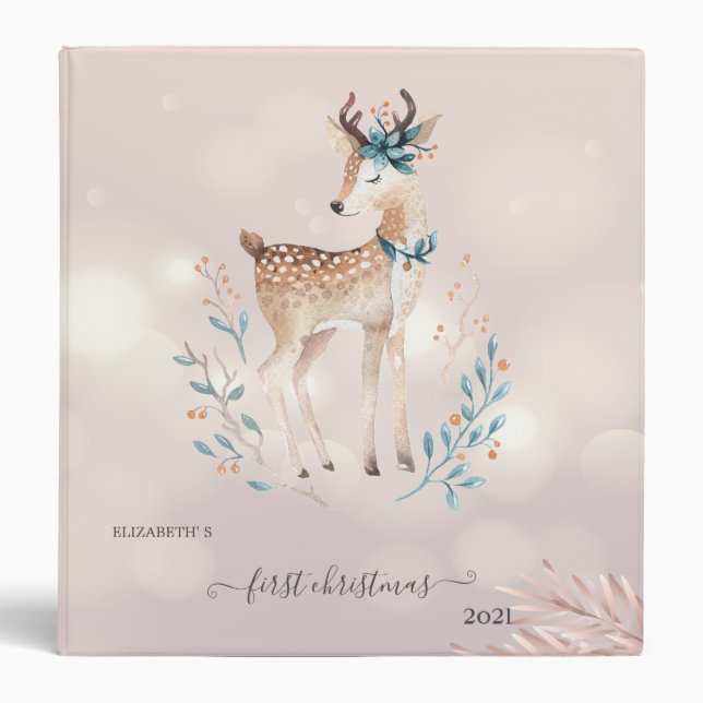 First Christmas,Cute Deer Holiday 3 Ring Binder (Front)