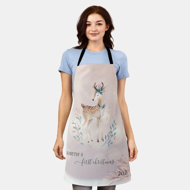 First Christmas,Cute Deer Holiday Apron (Worn)