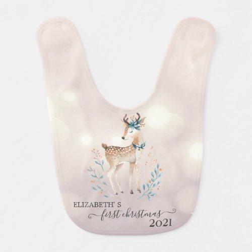 First ChristmasCute Deer Holiday   Baby Bib