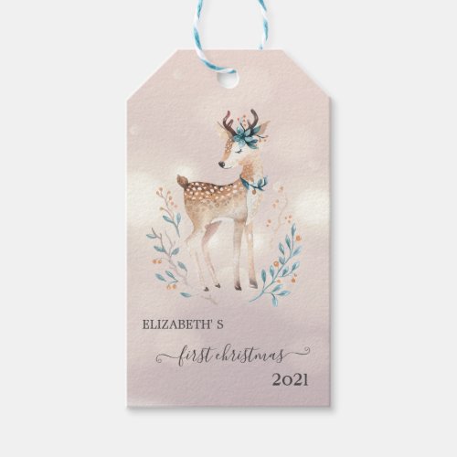 First ChristmasCute Deer Holiday   Gift Tags