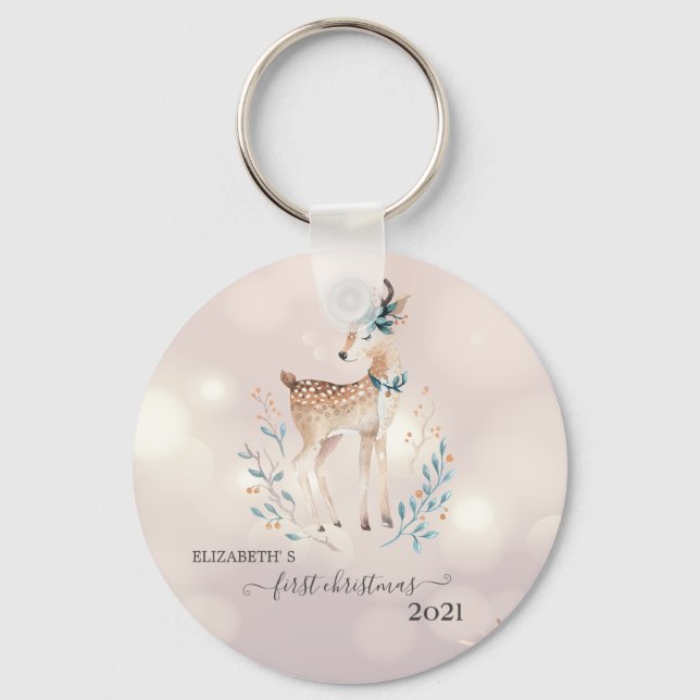 First Christmas,Cute Deer Holiday  Keychain (Front)